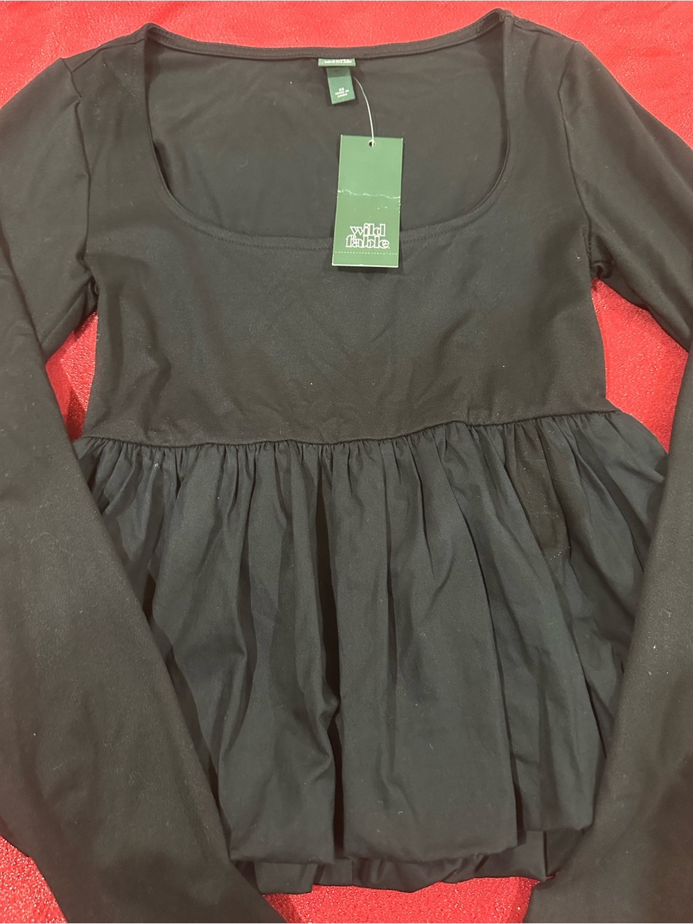 wild fable Black Long-Sleeve Peplum Scoop Neck Top